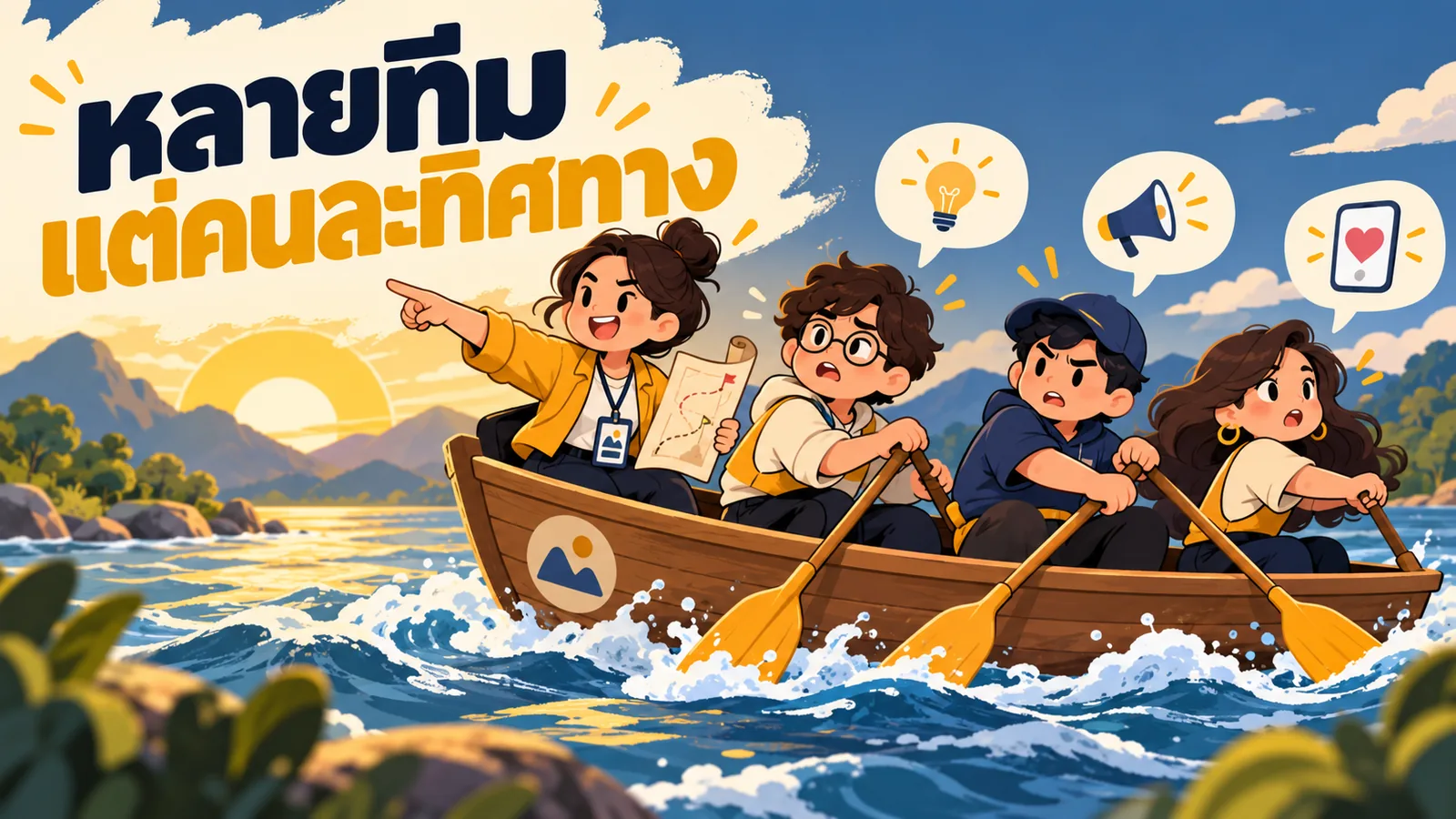 ภาพการ์ตูนประกอบบทความ creative media influencer: หลายทีมแต่คนละทิศทาง