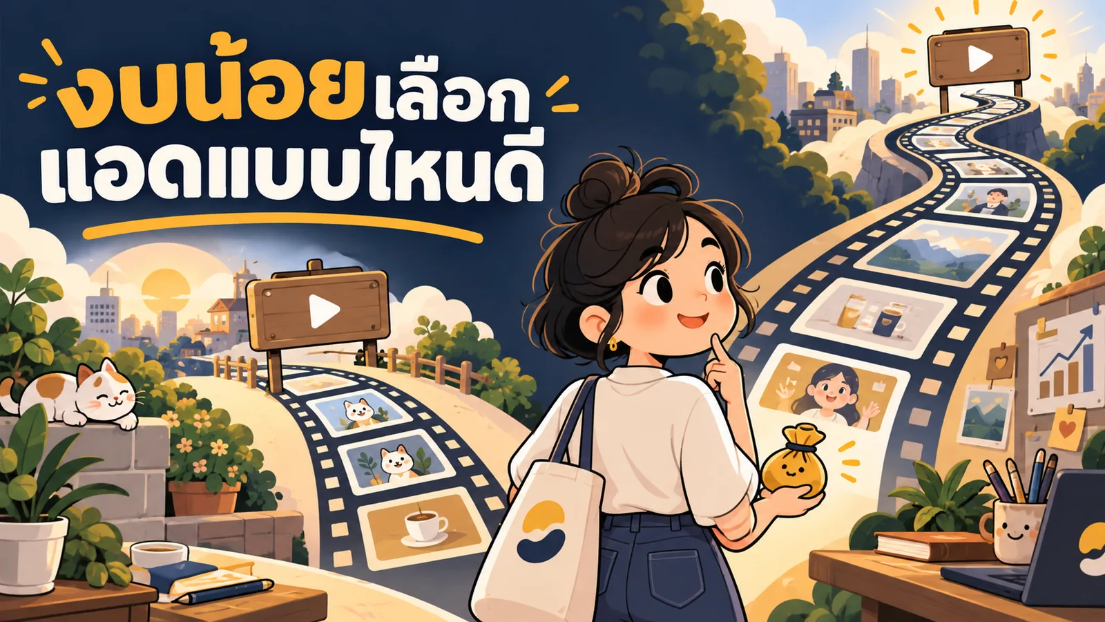 ภาพการ์ตูนประกอบบทความ YouTube Ads: งบน้อยเลือกแอดแบบไหนดี